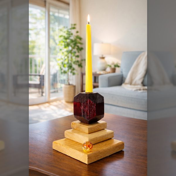 Smoldering Obsidian – Fire & Facets Alters Collection – Red & White Oak, Hardwood Candlestick