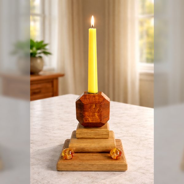Rite & Radiance – Fire & Facets Alters Collection – Red & White Oak, Hardwood Candlestick