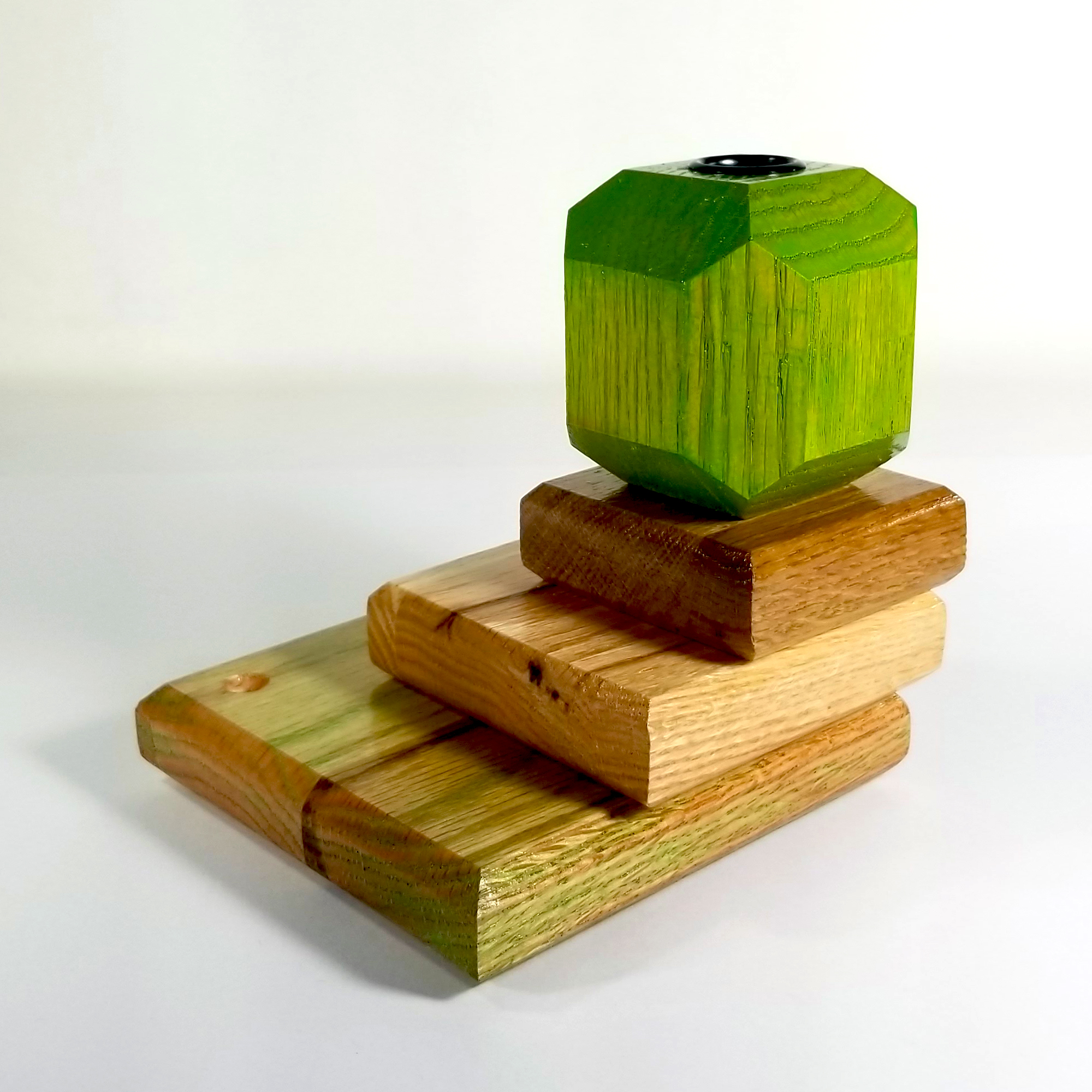 Spring Beacon – Fire & Facets Alters Collection – Red & White Oak, Hardwood Candlestick - Image 4