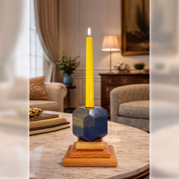 Ocean Ember – Fire & Facets Pedestal Collection – Red & White Oak, Hardwood Candlestick