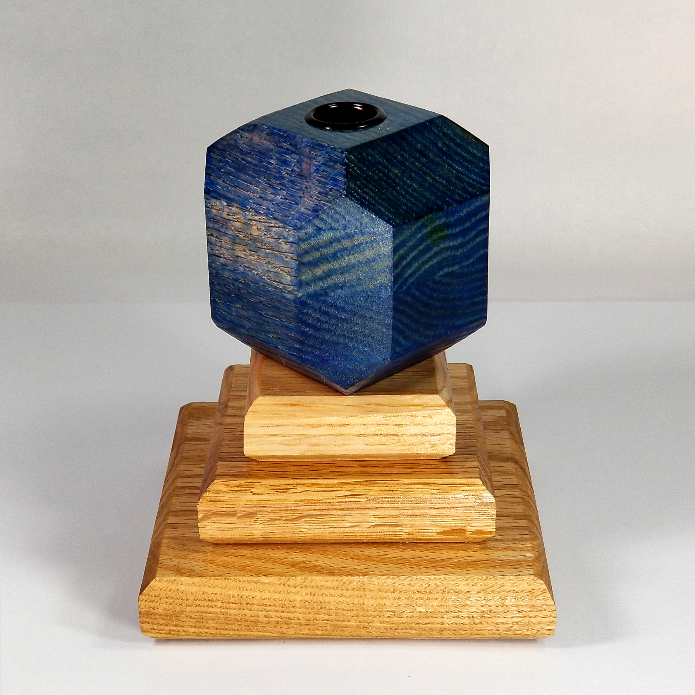 Ocean Ember – Fire & Facets Pedestal Collection – Red & White Oak, Hardwood Candlestick - Image 3