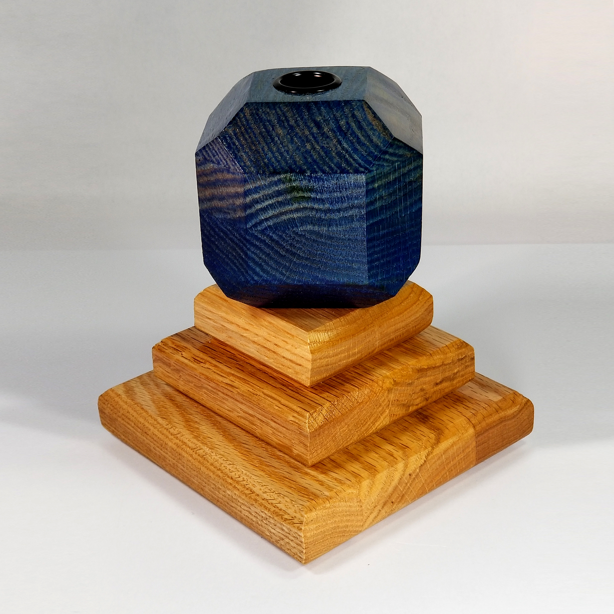 Ocean Ember – Fire & Facets Pedestal Collection – Red & White Oak, Hardwood Candlestick - Image 4