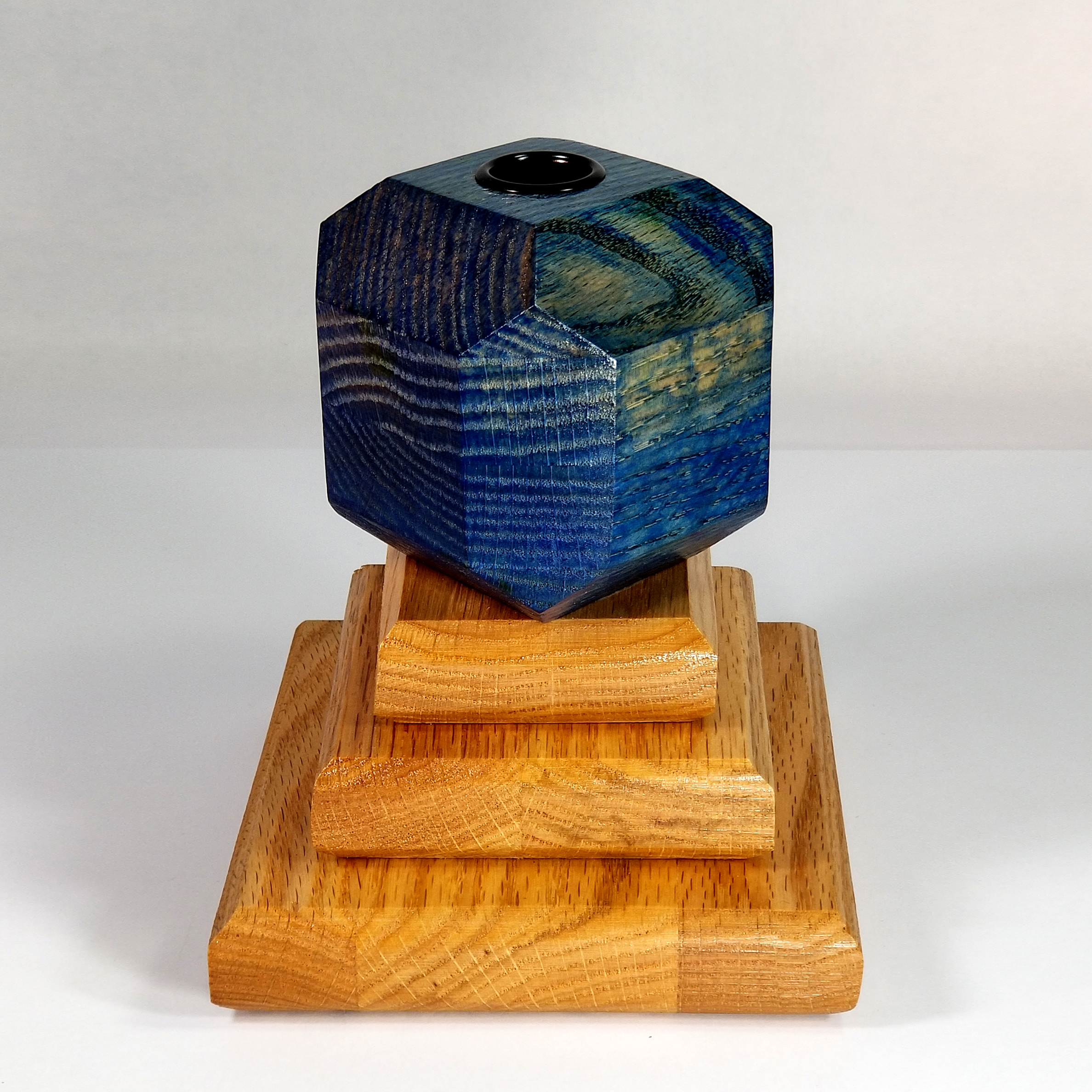 Ocean Ember – Fire & Facets Pedestal Collection – Red & White Oak, Hardwood Candlestick - Image 5