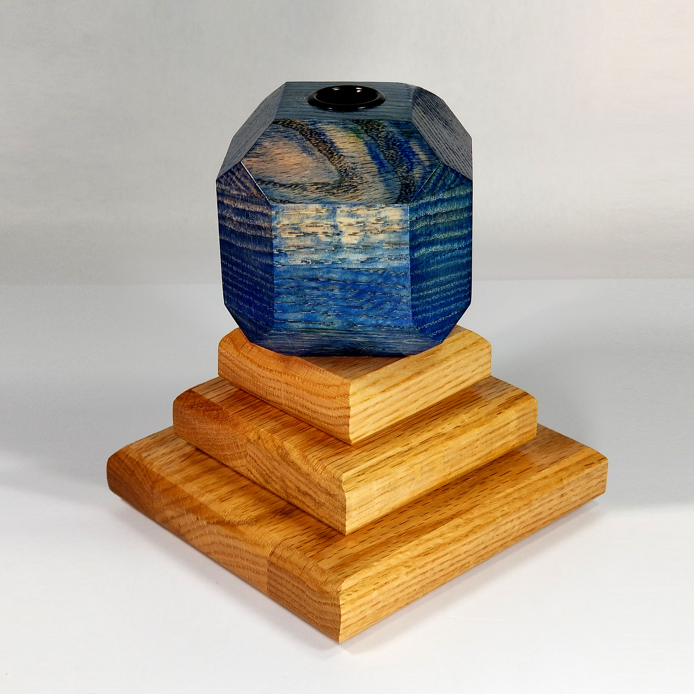 Ocean Ember – Fire & Facets Pedestal Collection – Red & White Oak, Hardwood Candlestick - Image 6