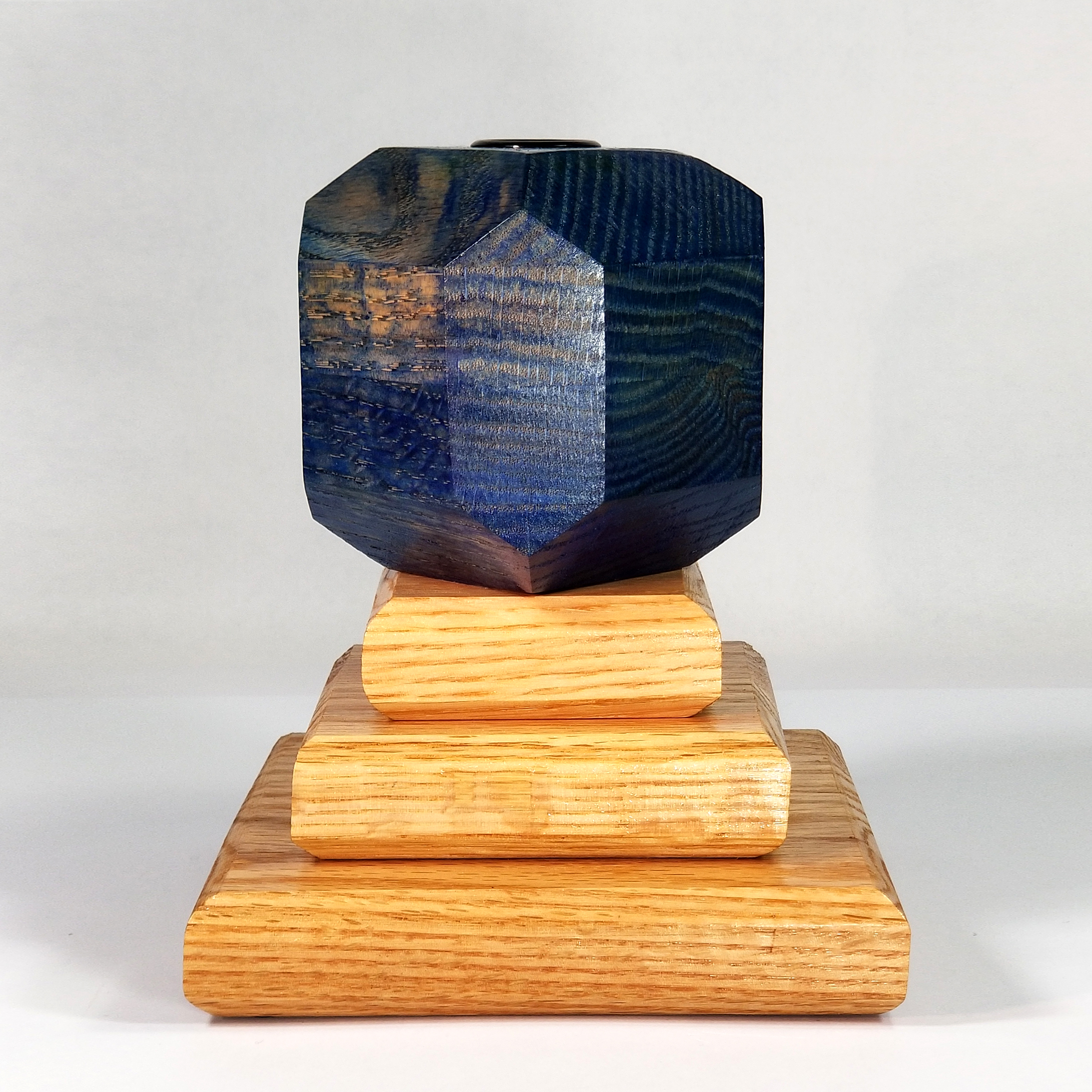 Ocean Ember – Fire & Facets Pedestal Collection – Red & White Oak, Hardwood Candlestick - Image 7