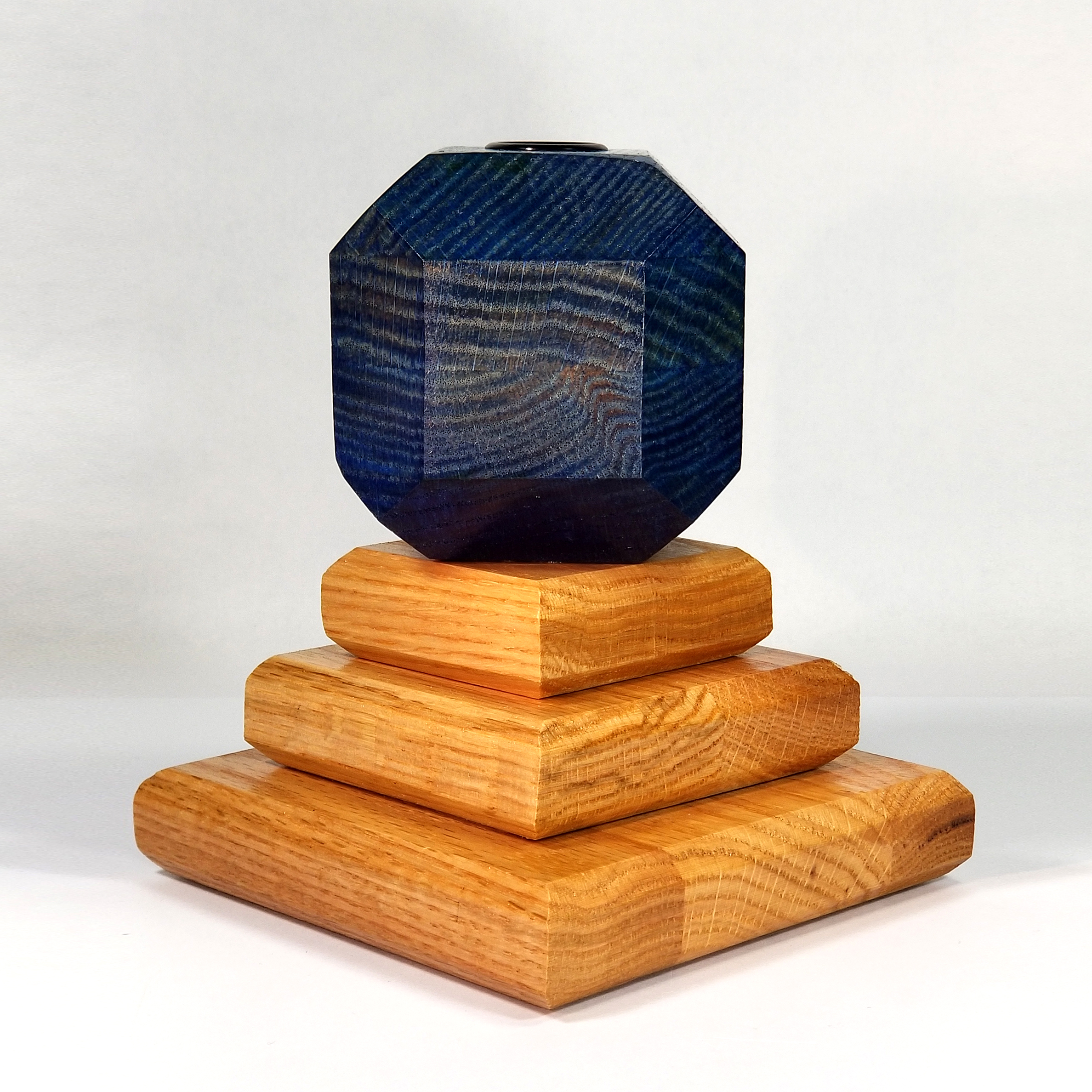 Ocean Ember – Fire & Facets Pedestal Collection – Red & White Oak, Hardwood Candlestick - Image 8