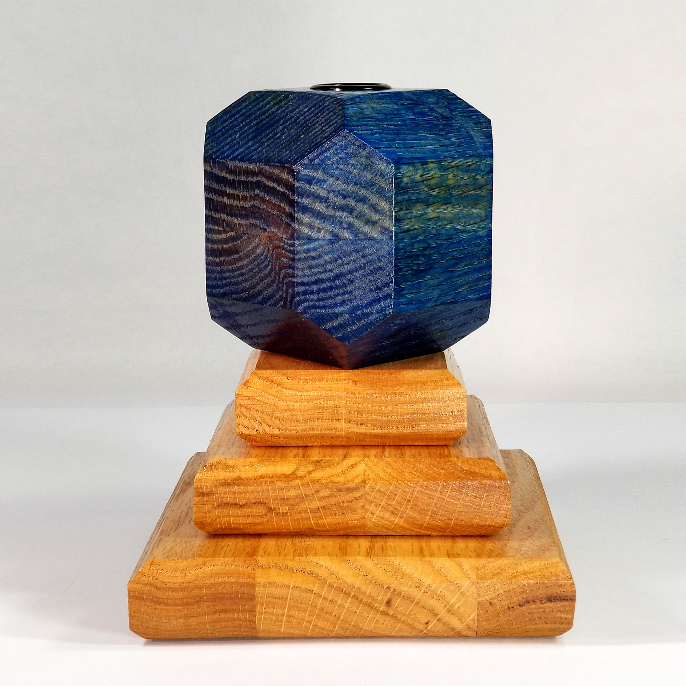 Ocean Ember – Fire & Facets Pedestal Collection – Red & White Oak, Hardwood Candlestick - Image 9