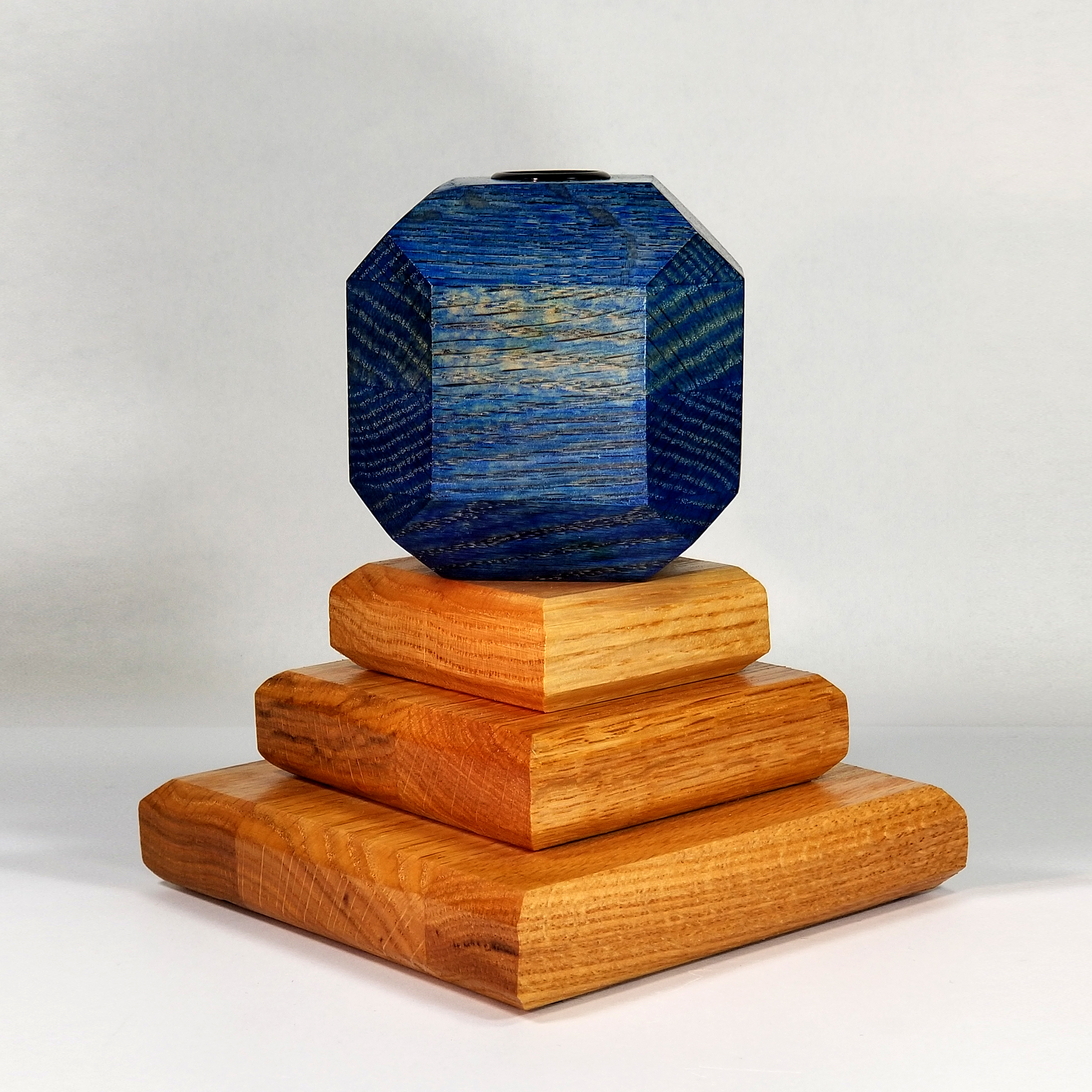 Ocean Ember – Fire & Facets Pedestal Collection – Red & White Oak, Hardwood Candlestick - Image 10