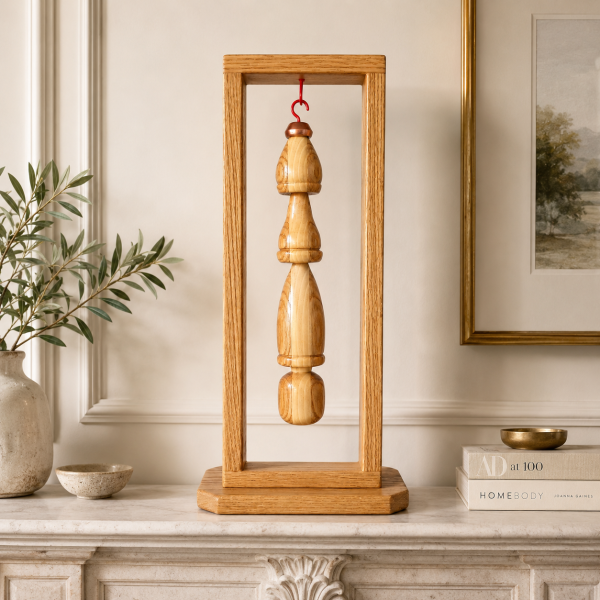 Bells of the Ball - 16" Red Oak and Poplar Wood, Lathe Turned Ornament Sculpture