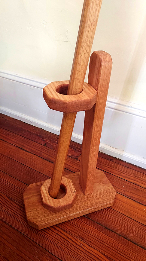 Walking Stick - ARES - 61" Red Oak - Red Crocodile grip, with custom Display Stand - Image 3