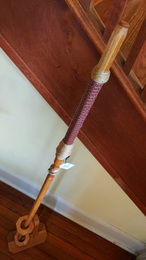 Walking Stick - HELIOS - 59" White Oak - Brown Crocodile grip with custom display stand